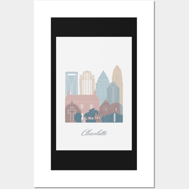 Charlotte, NC, United States, map skyline - 03 style Wall Art by GreenGreenDream